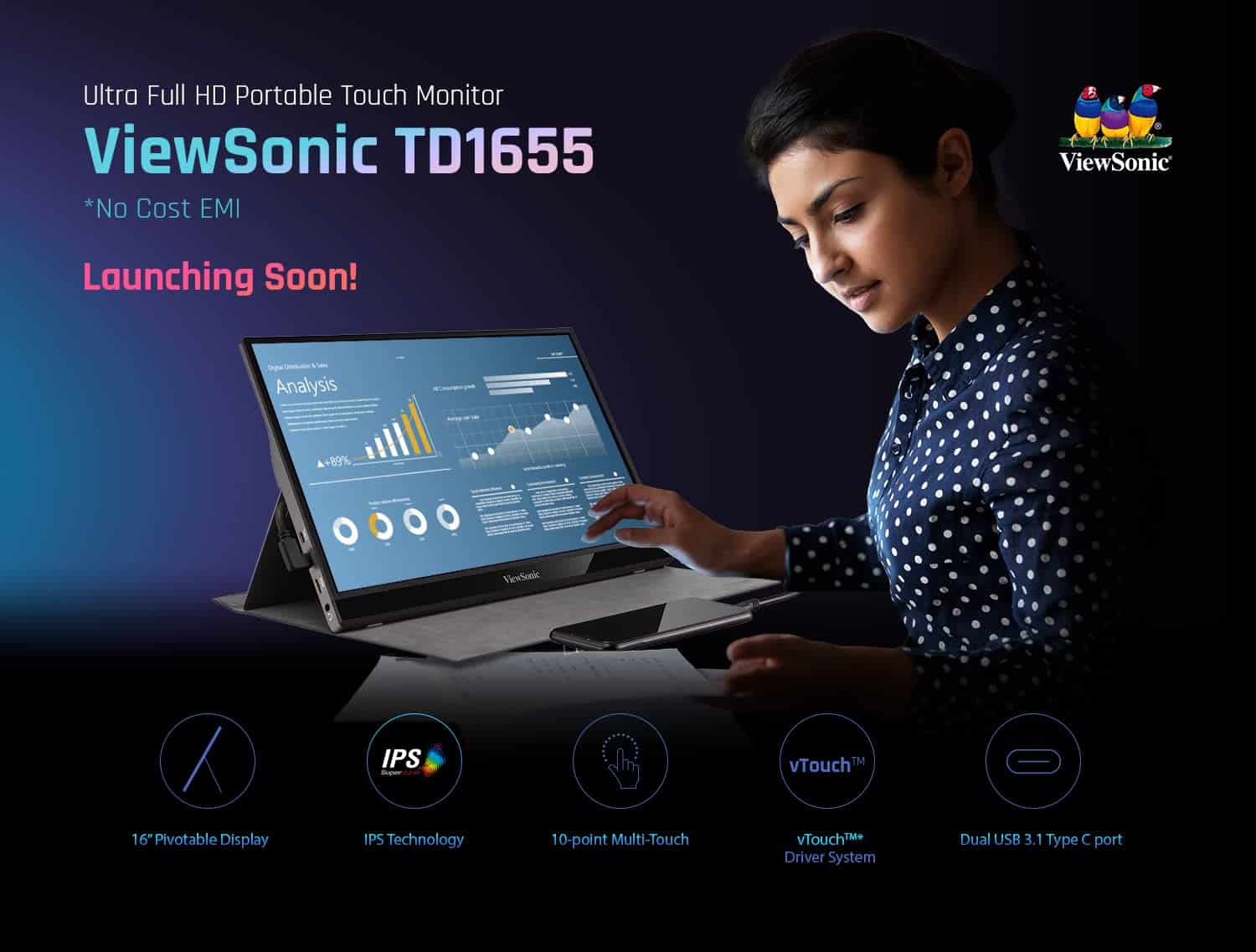 Viewsonic TD1655 16-inch Touch Portable Monitor launching soon in India