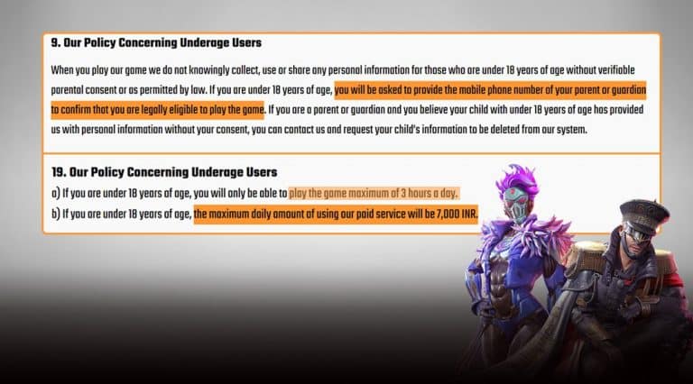 What are the Privacy and Terms changes made by Battlegrounds Mobile India X KRAFTON for Below 18 players in India?