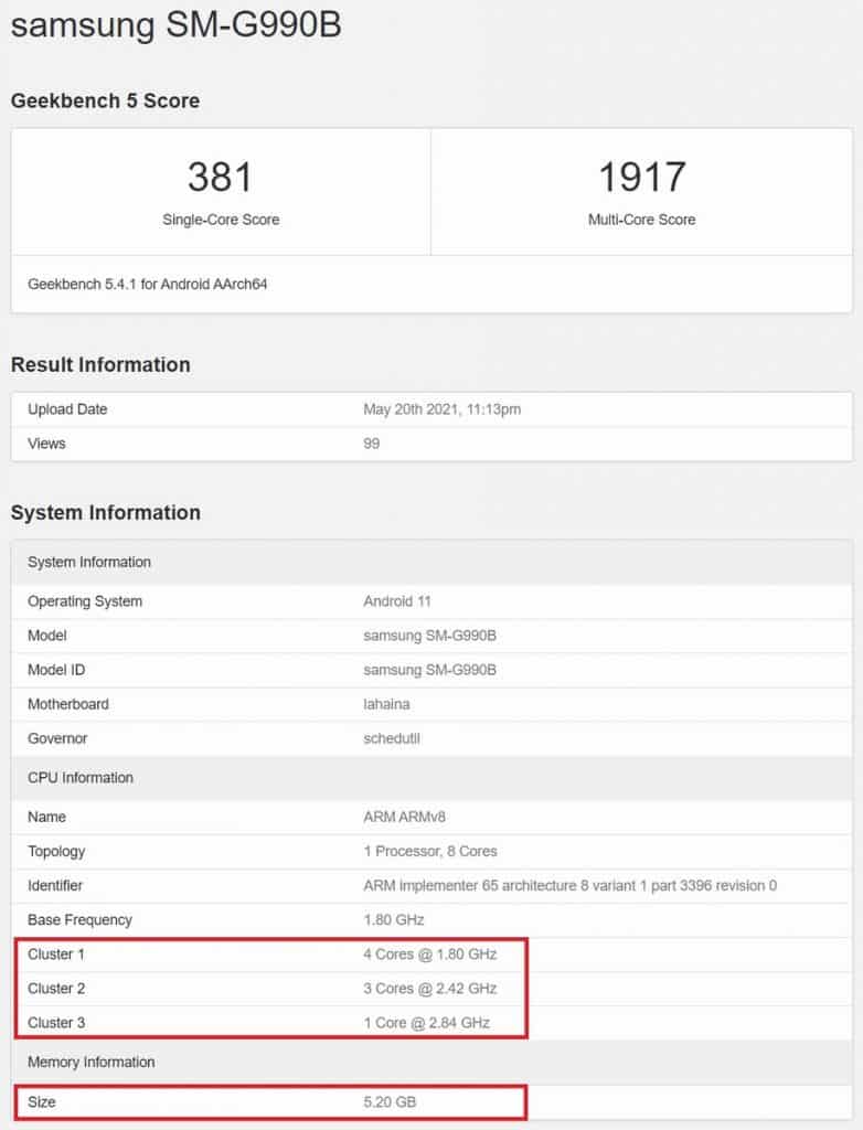 Samsung Galaxy S21 FE appears on Geekbench, Snapdragon 888 confirmed