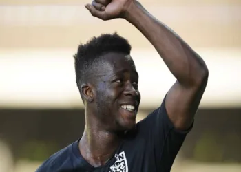 SILKEBORG, DENMARK - MAY 29: Kamaldeen Sulemana of FC Nordsjalland celebrates during the Danish 3F Superliga match between Silkeborg IF and FC Nordsjalland at JYSK Park on May 29, 2020 in Silkeborg, Denmark. (Photo by Lars Ronbog / FrontZoneSport via Getty Images)