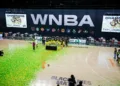 Oct 6, 2020; Bradenton, Florida, USA; The Seattle Storm are presented with the championship trophy after winning the 2020 WNBA Finals at IMG Academy. Mandatory Credit: Mary Holt-USA TODAY Sports