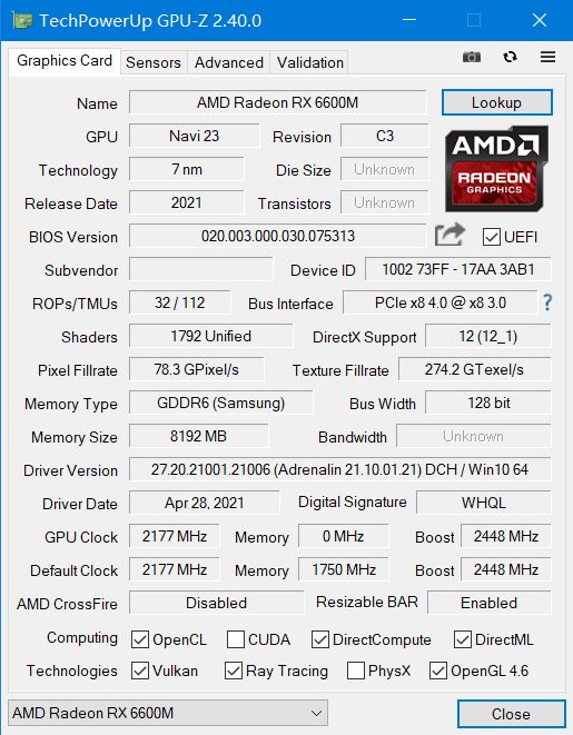 AMD Radeon RX 6600M Navi 23 RDNA 2 GPU Specs AMD Radeon RX 6600M ‘Navi 23’ Laptop RDNA 2 GPU’s First Benchmarks
