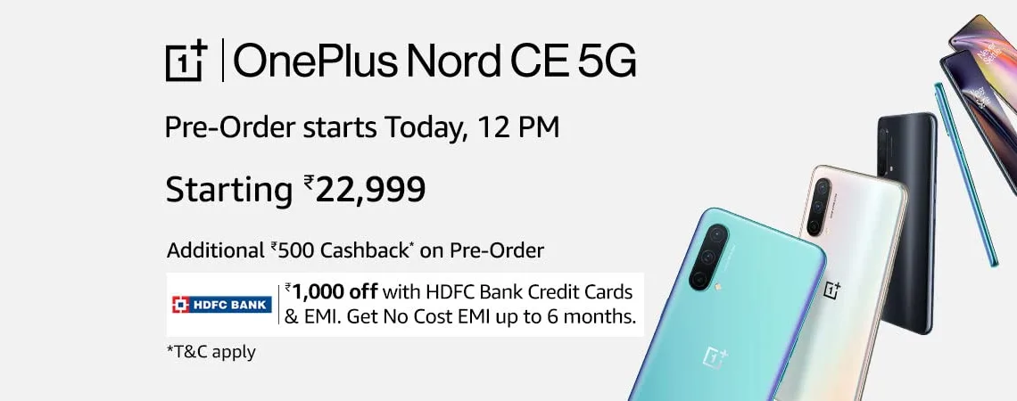 OnePlus Nord CE 5G First Sale starts at 12 PM on 11th July | Priced at Rs.22,999 | Offers