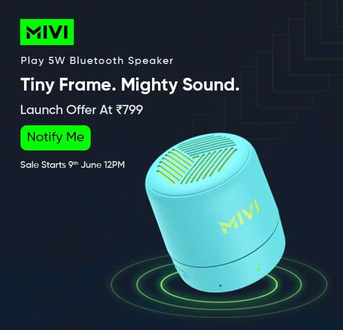 Mivi Play 5W Stereo Bluetooth Speaker, launching on 9th June at just Rs.799