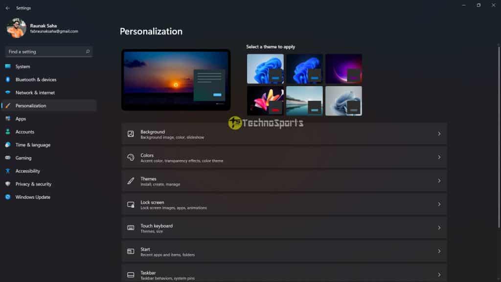 Personalization - Windows 11 First Preview_TechnoSports.co.in