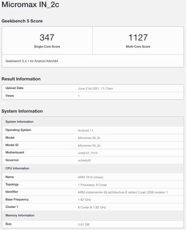 Micromax IN 2C specs leaked through Geekbench listings 