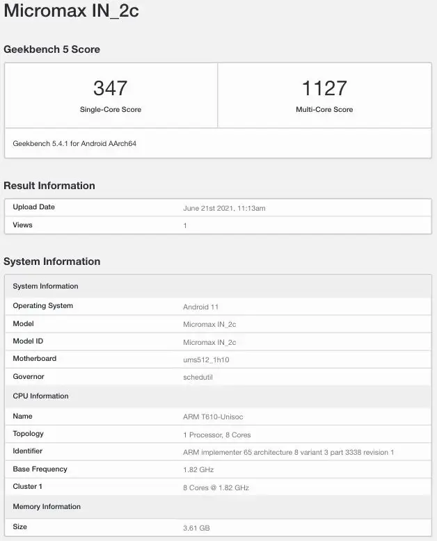 Micromax IN 2C specs leaked through Geekbench listings