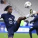 France's midfielder Eduardo Camavinga warms up ahead of the Nations League football match between France and Portugal, on October 11, 2020 at the Stade de France in Saint-Denis, outside Paris. (Photo by FRANCK FIFE / AFP) (Photo by FRANCK FIFE/AFP via Getty Images)