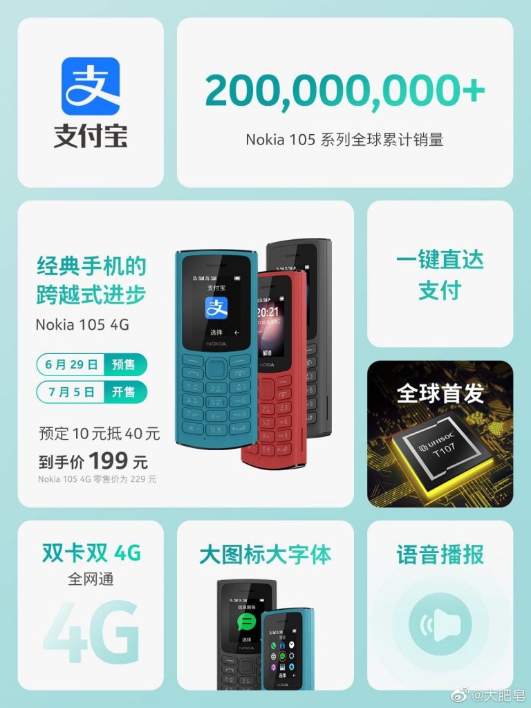 image 116 Nokia 105 4G announced with Alipay support for just 