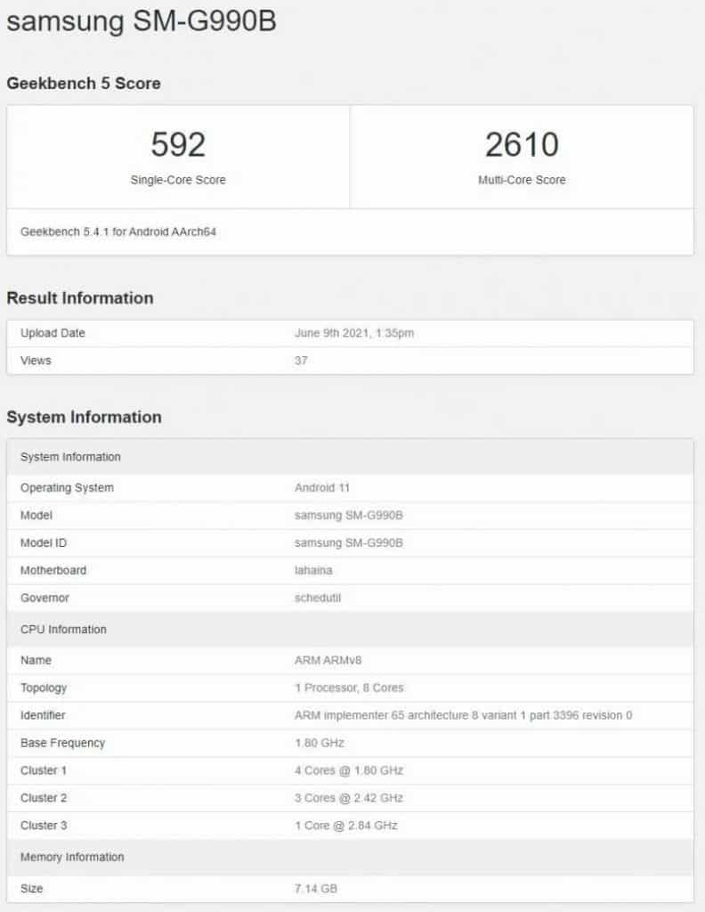 samsung galaxy s21 fe geekbench Samsung Galaxy S21 FE will have an 8GB RAM version according to the new GeekBench listing