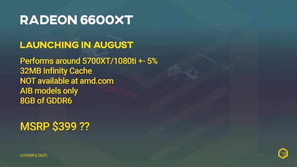 AMD Radeon RX 6600 XT to launch in August at $399?