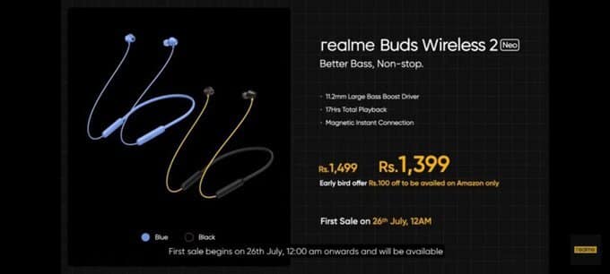 BUDS WIRELESS 2 NEO Realme Buds Wireless 2 Neo neckband to be available at midnight for ₹1,399