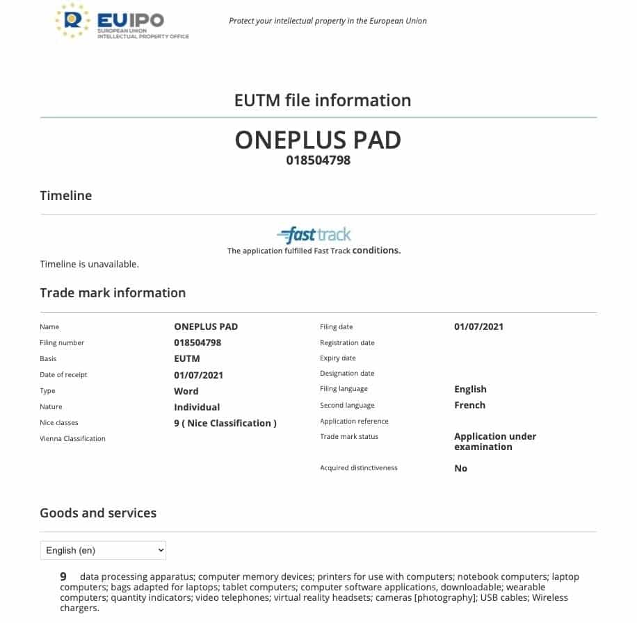 OnePlus Pad may come soon, Moniker Registered on EUIPO 