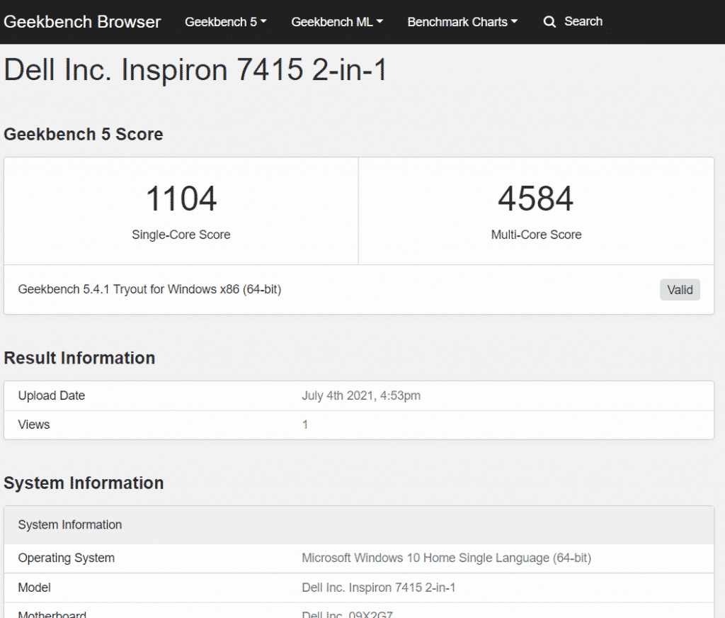 geekbench 1 Dell Inspiron 14 7415 2-in-1 laptop with AMD Ryzen 5 5500U inside: First impressions and overview