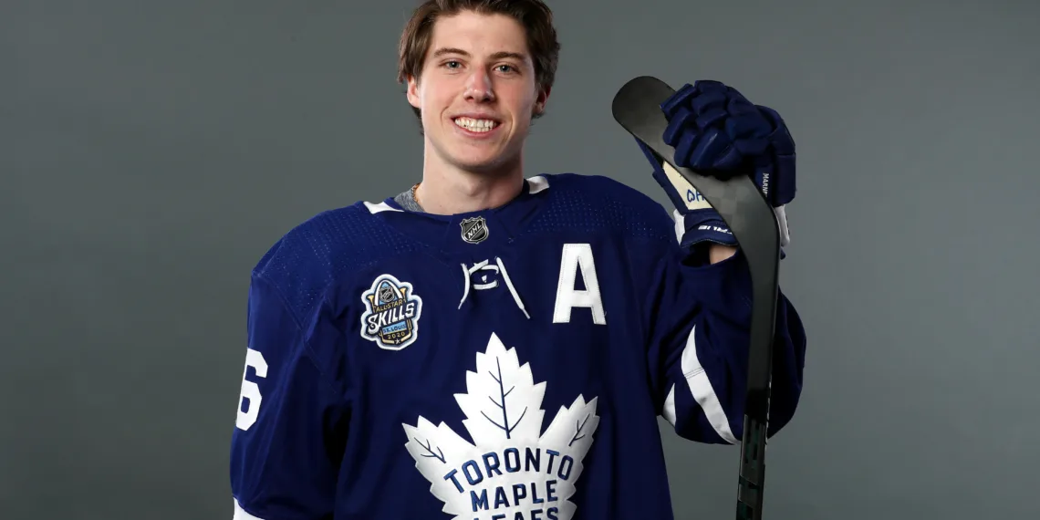 ST LOUIS, MISSOURI - JANUARY 24: Mitch Marner #16 of the Toronto Maple Leafs poses for a portrait ahead of the 2020 NHL All-Star Game at Enterprise Center on January 24, 2020 in St Louis, Missouri. (Photo by Jamie Squire/Getty Images)
