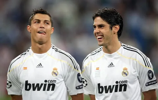 Real Madrid's Cristiano Ronaldo and Kaka joke before kick off