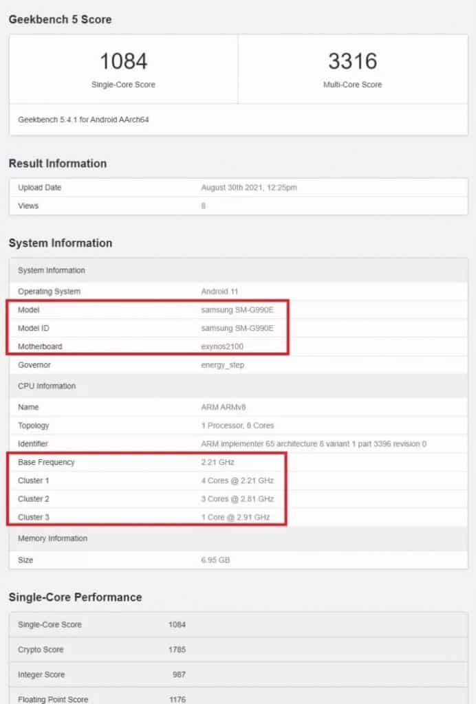 Samsung Galaxy S21 FE Exynos 2100 696x1030 1 Samsung Galaxy S21 FE Exynos variant shows up on GeekBench, release date leaked