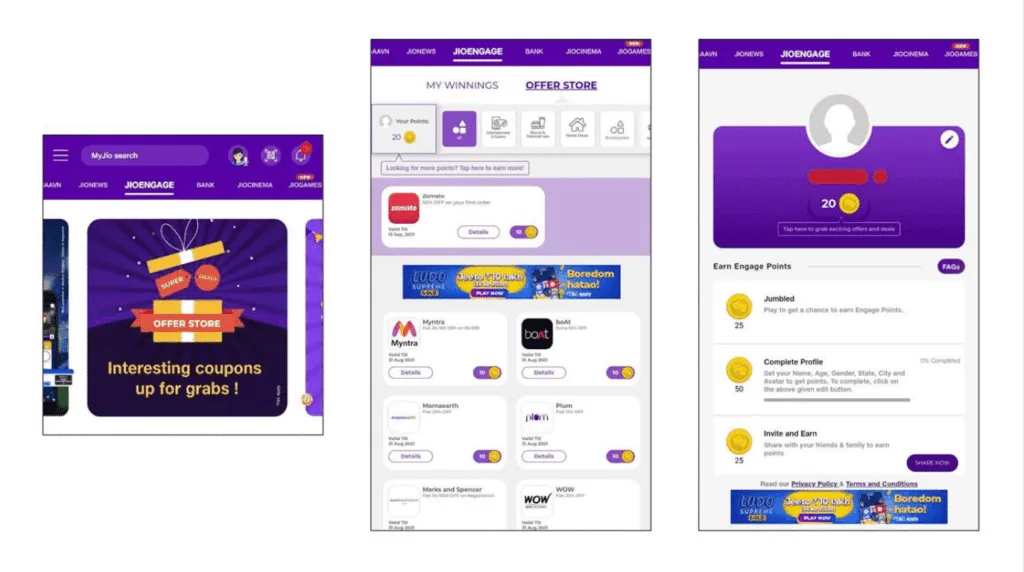 Get attractive coupons by completing simple tasks on MyJio