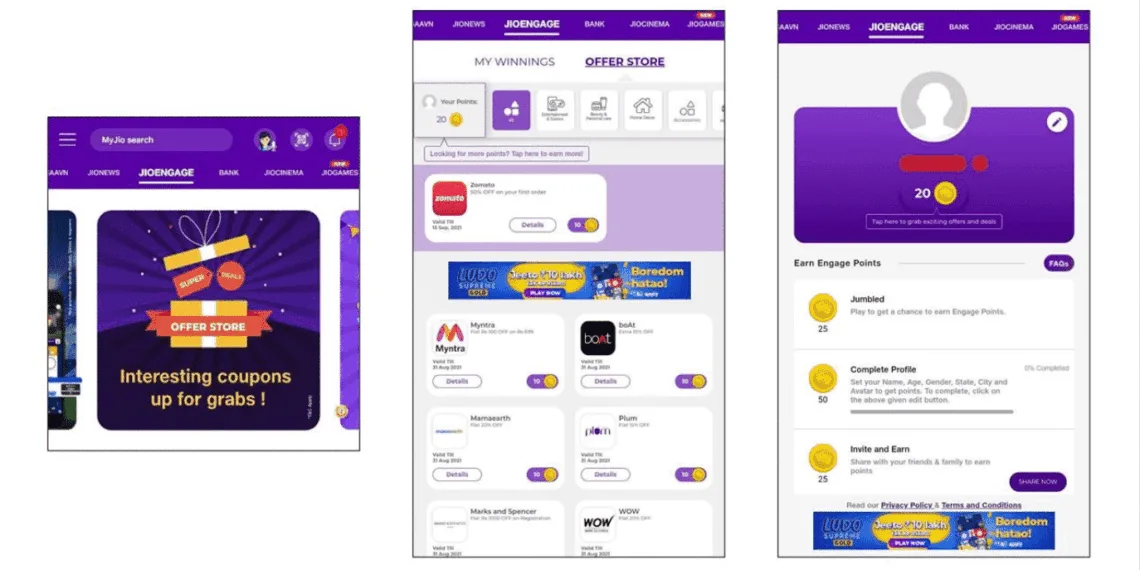 Get attractive coupons by completing simple tasks on MyJio