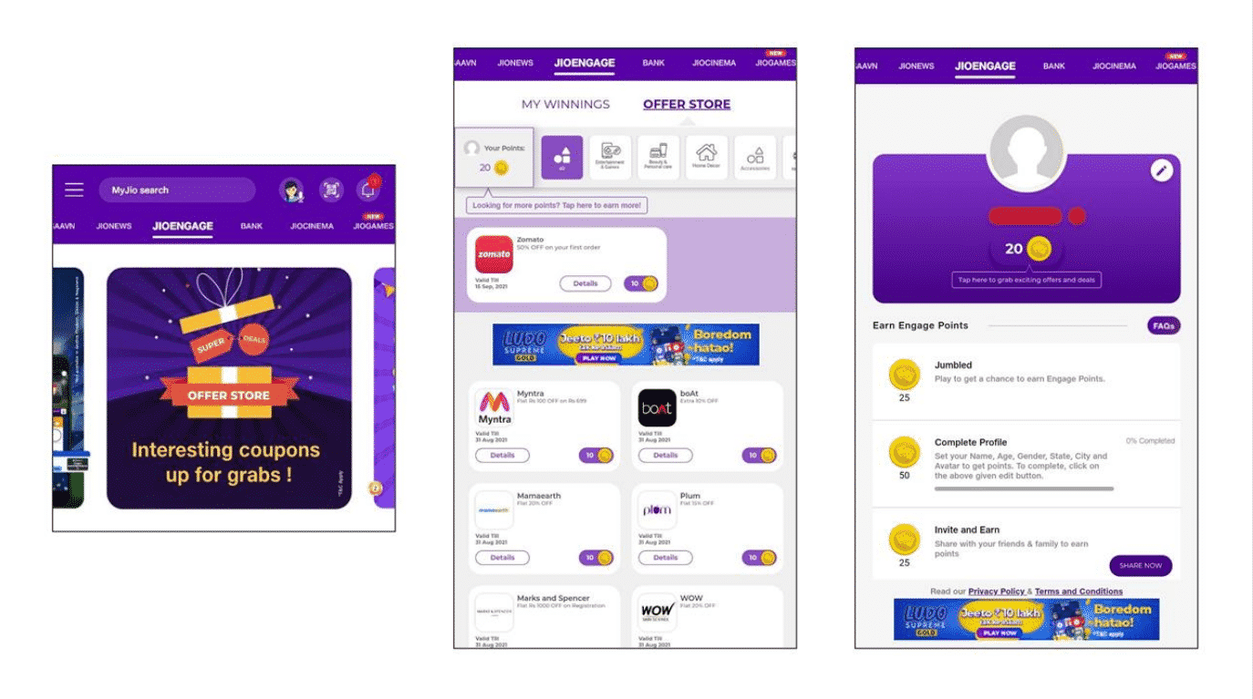 Get attractive coupons by completing simple tasks on MyJio