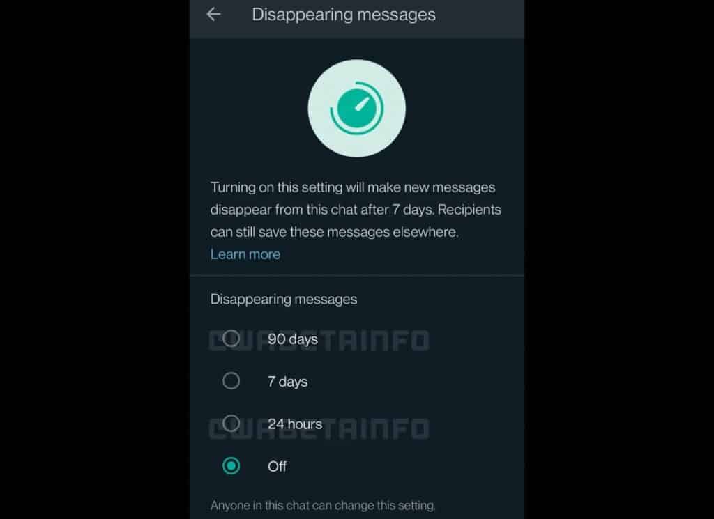 WhatsApp 90 days disappearing message Whatsapp testing messages that disappear after up to 90 days