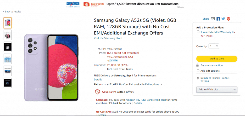 image 36 Samsung Galaxy A52s 5G already up for purchase on Amazon India