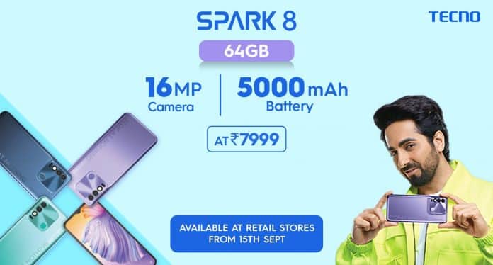 Tecno Spark 8 launched with a 5,000mAh battery, and 16MP dual-camera setup in India