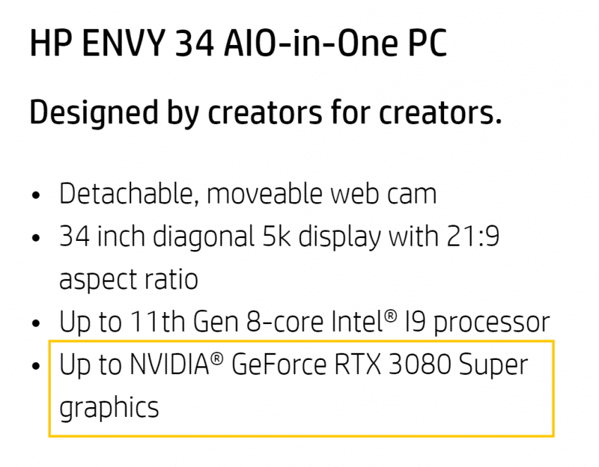 HP plans to upgrade its Envy 34 AIO with the upcoming RTX 30 SUPER line-up from NVIDIA