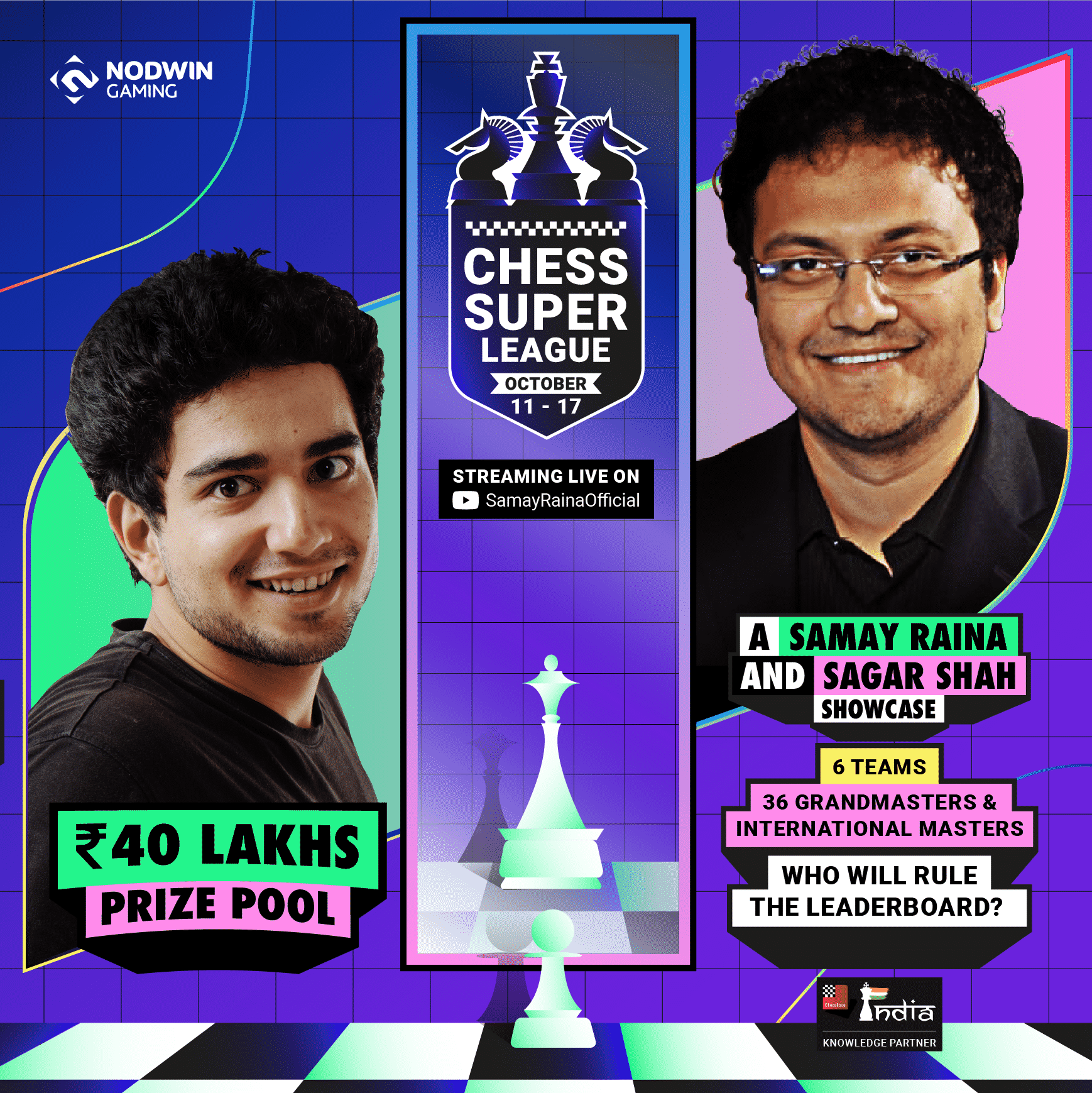 Nodwin Gaming partner with Samay Raina and ChessBase India to launch an exciting Online Chess League