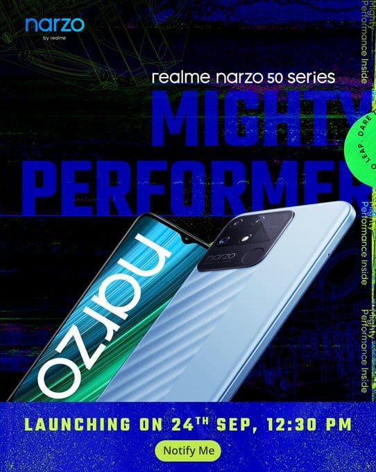 narzo 50 Realme's September 24 launch in India: Realme Narzo 50 Series, Realme Band 2, Realme 4K Smart Google TV Stick, Realme Smart TV Neo