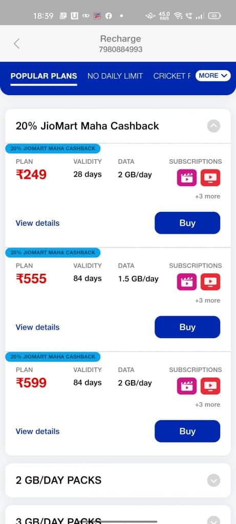 Avail new Jio Maha Cashback Offer and get 20% cashback on prepaid recharges