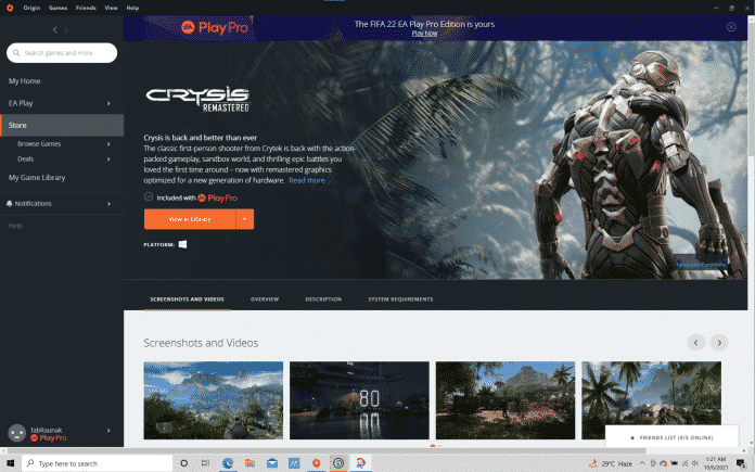 Crysis Remastered now available for EA Play Pro members