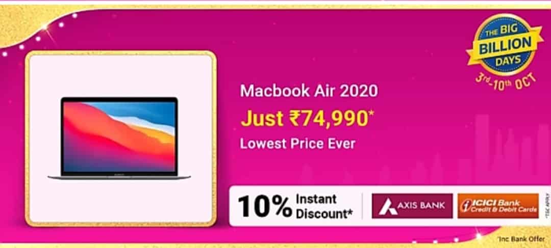 Lowest Price ever on Apple MacBook Air M1: To be available for ₹89,090 only on Big Billion Days
