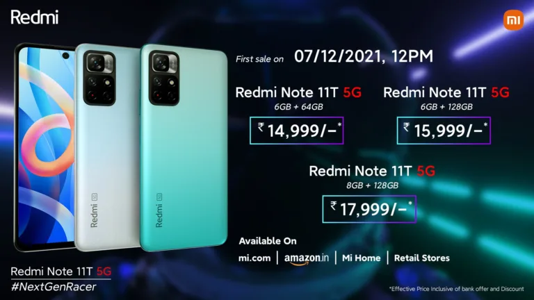 Redmi Note 11T 5G launched in India with a MediaTek Dimensity 810 SoC at Rs.14,999