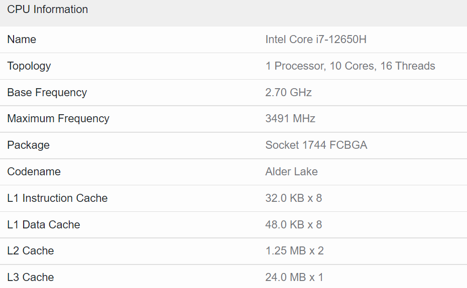 Upcoming Intel Core i7-12650H leaked, confusing to have 10 cores
