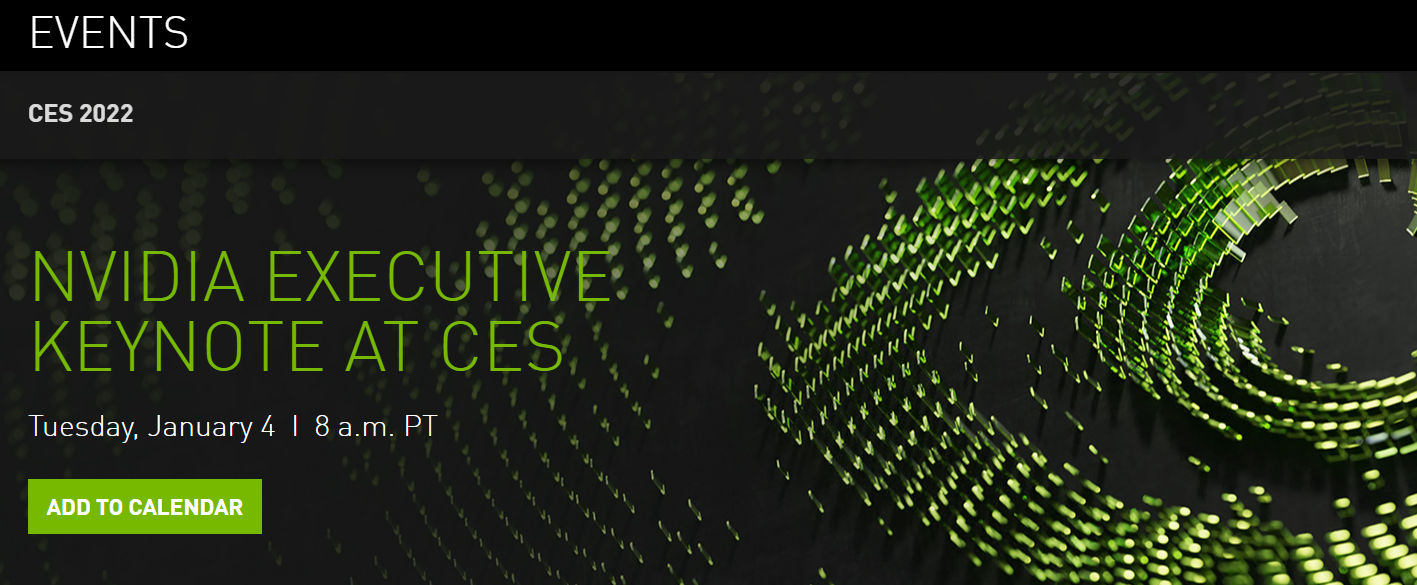 NVIDIA will join Intel and AMD on January 4th CES 2022 Executive Keynote