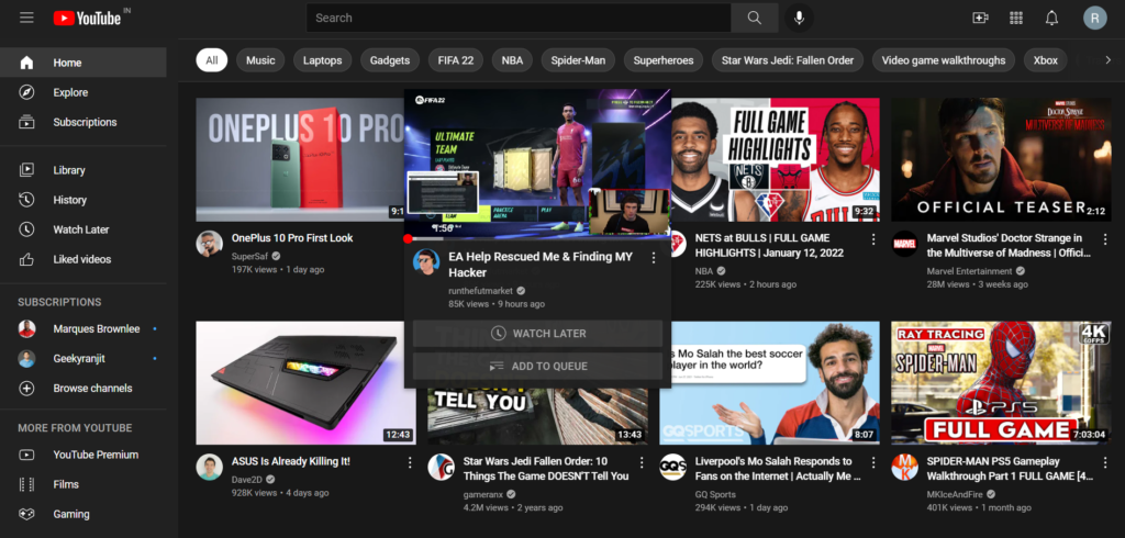 Now YouTube on desktop brings pop-out preview player on the home feed