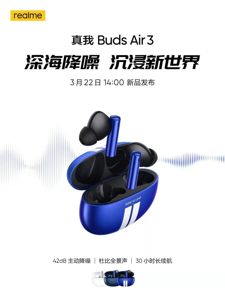 realme buds air 3 768x1024 1 Realme GT NEO3 launch date revealed; realme Buds Air 3 teased to debut with Rheinland Noise-cancellation certificate