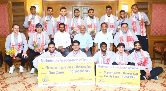 Badminton Association of India awards cash prizes to Thomas Cup-winning contingent