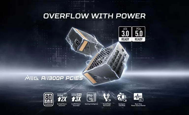 MSI Introduces  MEG Ai1300P PCIE5 which is the world’s first complete ATX 3.0 PSU