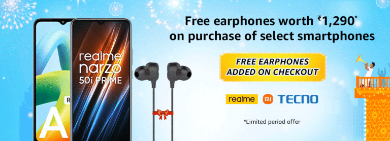 Get Free Earphones worth up to Rs.1,290 on purchase of select Smartphones on Amazon Great Indian Festival