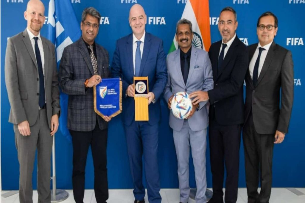 AIFF President Kalyan Chaubey meets FIFA President Gianni Infantino in Doha