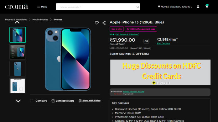 Buy iPhone 13 (128GB, Blue) again at ₹51,990 | Croma