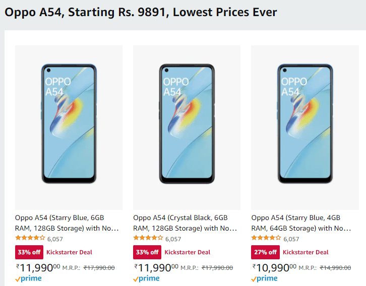 image 297 Lowest Prices Ever: Oppo A54 Starting at Rs.9,891