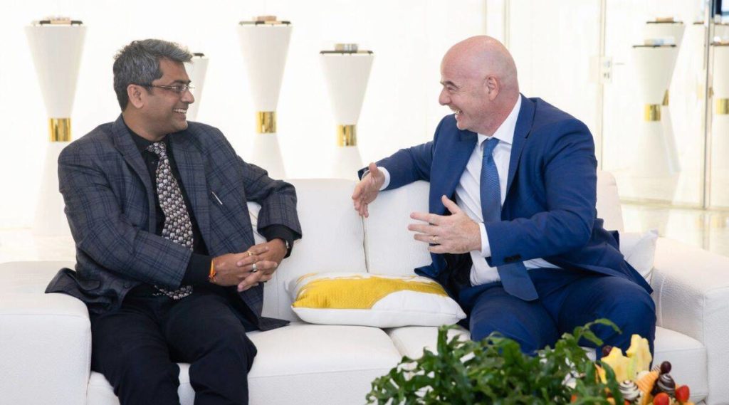 AIFF President Kalyan Chaubey meets FIFA President Gianni Infantino in Doha