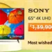 Lowest Price Ever: Get the Sony Bravia 65-inch 4K UHD Google TV for only ₹71,490