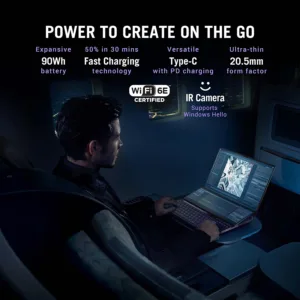 Furthermore, it supports a Per-key RGB chiclet keyboard, a 90 Wh battery, and has 2x USB-C 3.2 Gen 2 (one with power delivery), 2x USB-A 3.2 Gen 2, HDMI 2.1 video out, 2.5 GbE jack, audio jack, and a microSD UHS-II card reader. Despite its impressive features, the product is lightweight, weighing only 2.6 kg.