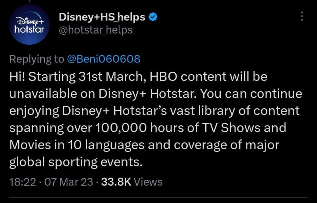 Hotstar trending on Twitter after losing HBO content after 31st March