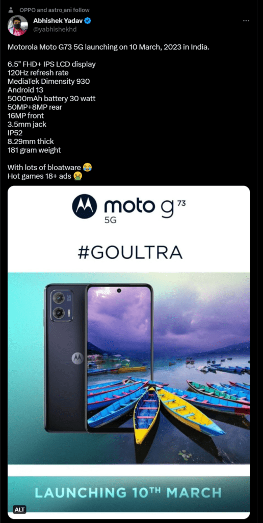 The upcoming Moto G73 5G could be flooded with bloatware