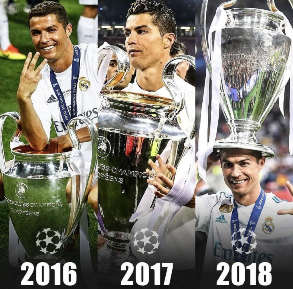Cristiano Ronaldo holding Cups.